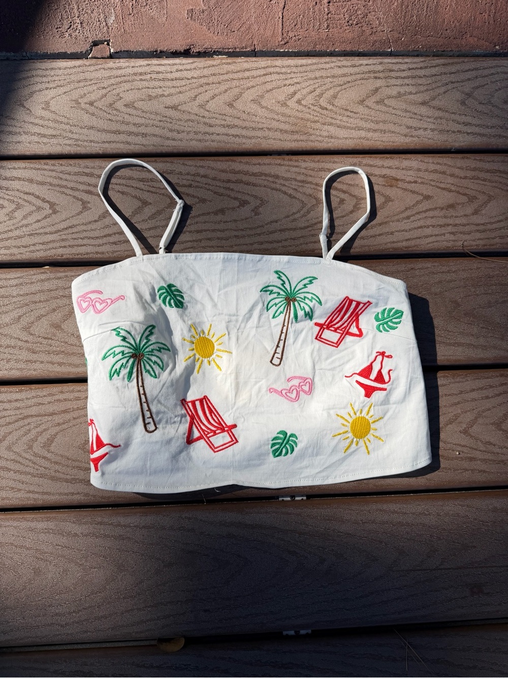 NWT Anthropologie Flat White Tropical Embroidered Tank Top White Size S